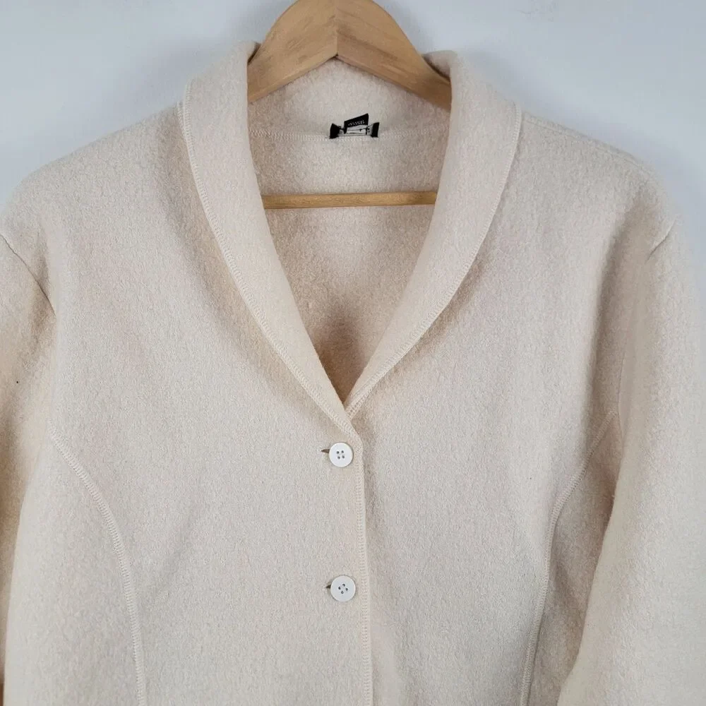 Eileen Fisher Wool Boucle Jacket Blazer – Women’s Size L | Neutral Cream Tan